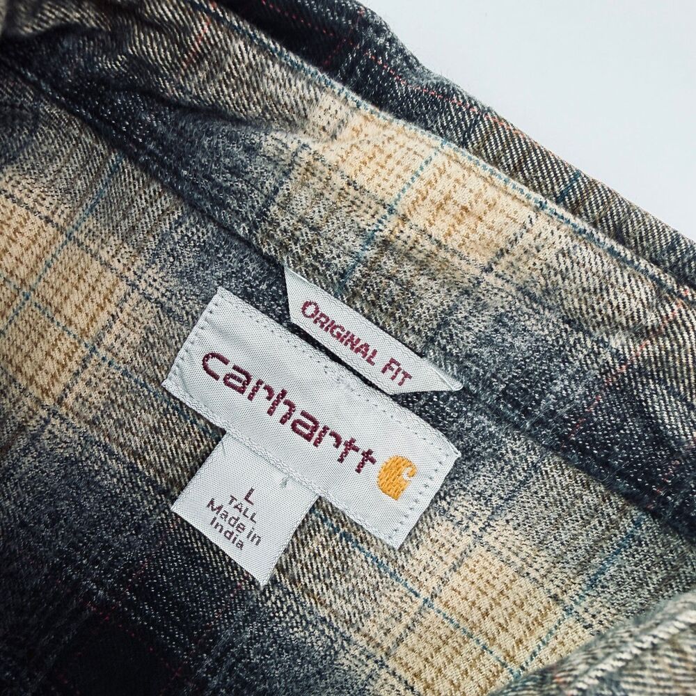 Carhartt Brown Plaid Heavyweight Flannel Shirt Large Tall - Picture 2 of 9